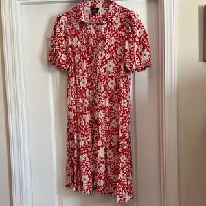 Red and White Floral Midi Dress
